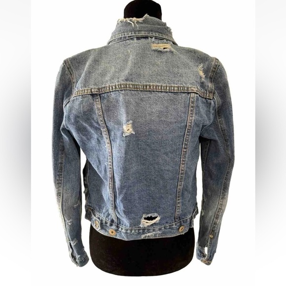 Pistola Size S Denim Jean Jacket Button Down Cotton Pockets Distressed Cropped - Picture 3 of 12